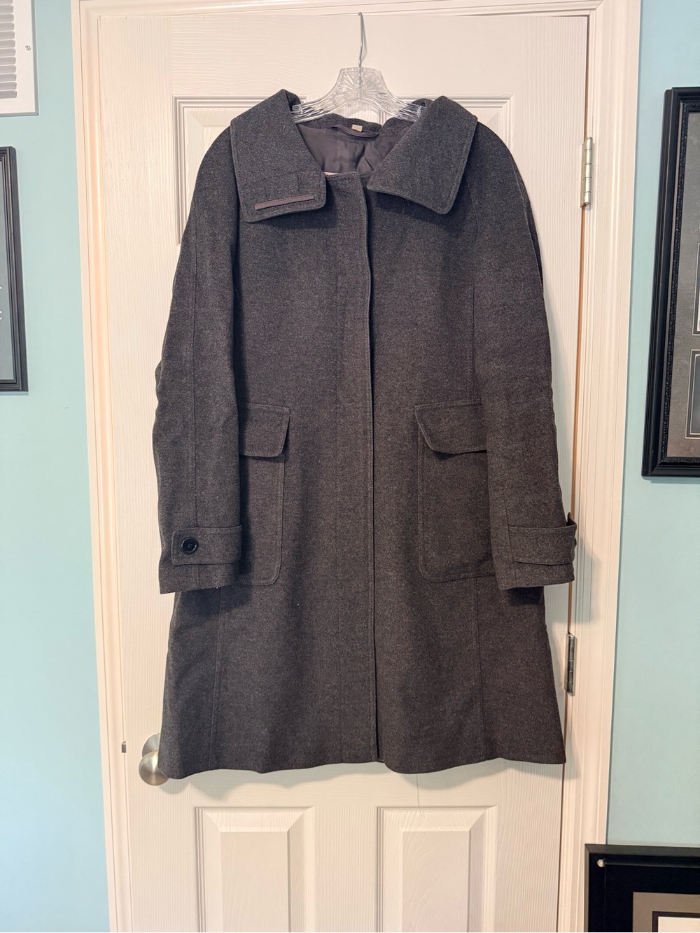 Burberry Womens Dark Gray Wool Blend Long Coat - Classic Collar - Picture 4 of 8